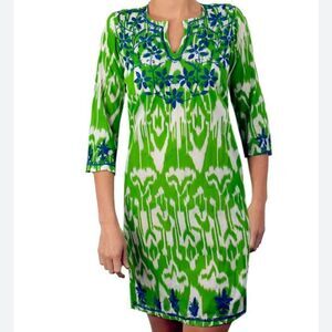 Gretchen Scott Dress Womens Sz S Embroidered Boho Cotton Coverup V Neck Tunic